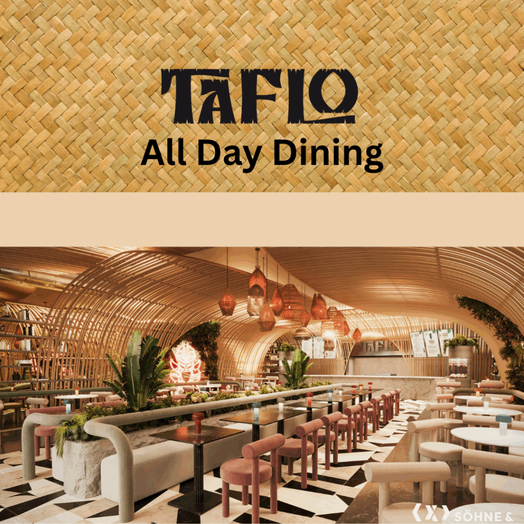 Moderne Restaurant Innenansicht von Taflo All Day Dining mit stilvoller Einrichtung