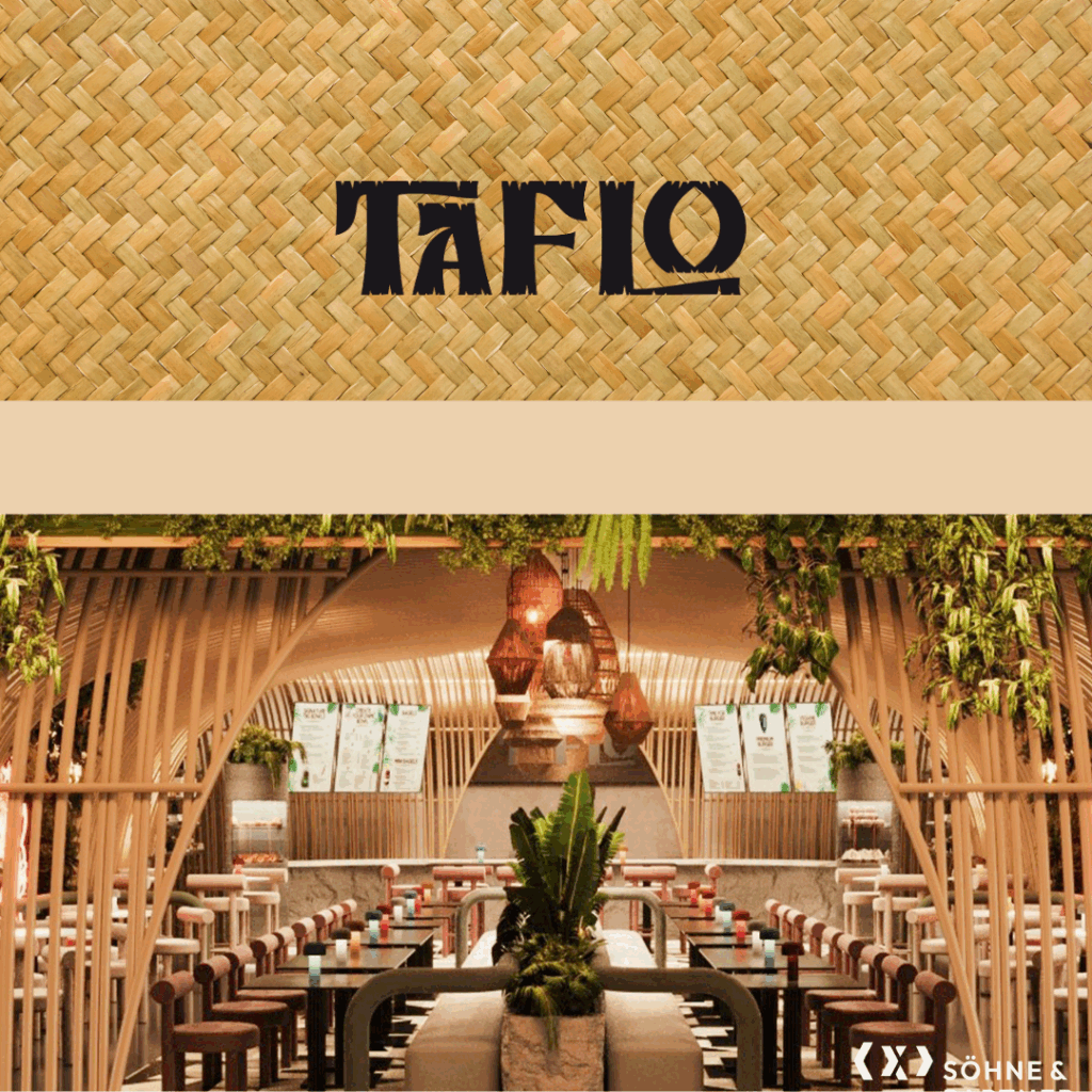 Modernes Restaurantinterieur mit stilvollem Design und pflanzlicher Dekoration